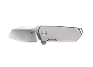 The Brute by Korcraft, titanium handle and D2 blade side view open on white background