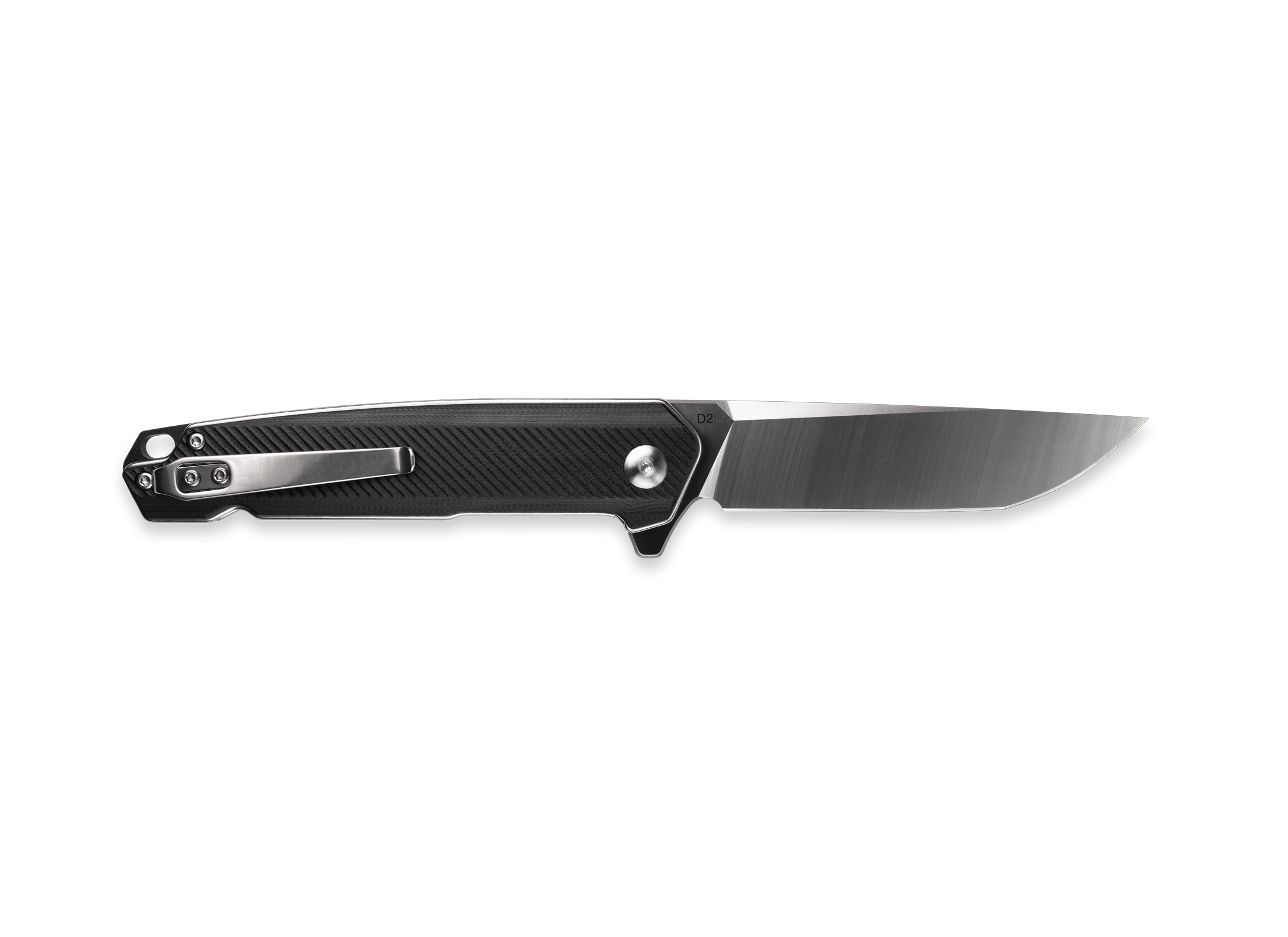 The Bellum by Korcraft Black pocket knife open pocket clip side view